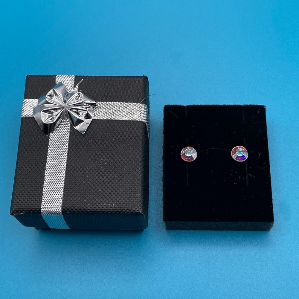 Crystal Stud Earrings w/Gift Box - NEW